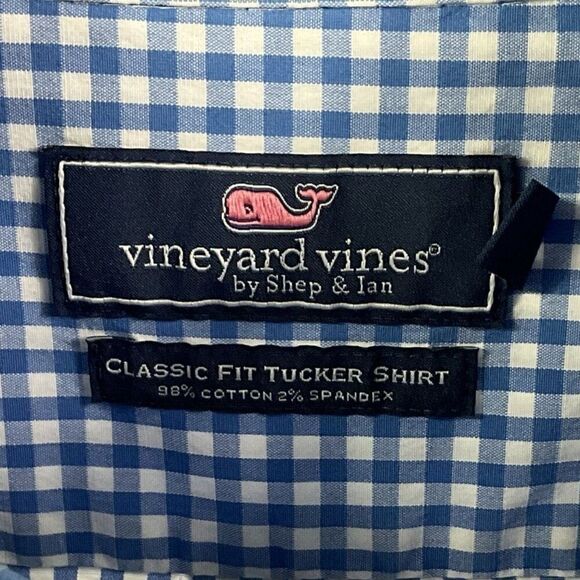 Vineyard Vines Classic Fit Tucker Shirt Long Sleeve Blue Gingham Cotton/Spandex - Picture 7 of 11